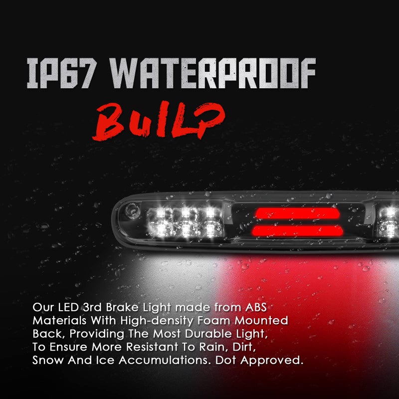 KOMAS 3rd Third Tail Rear Brake Light Replacement For 2007 2008 2009 2010 2011 2012 2013 Chevy Silverado/GMC Sierra High Mount Waterproof 3D Dual Row LED Bar (Clear Lens) - Image 4